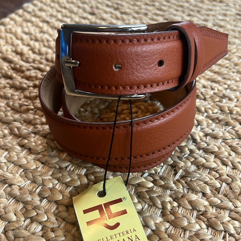Pelletteria Italiana New Made in Italy Men’s Leather Belt. Brown Silver Buckle